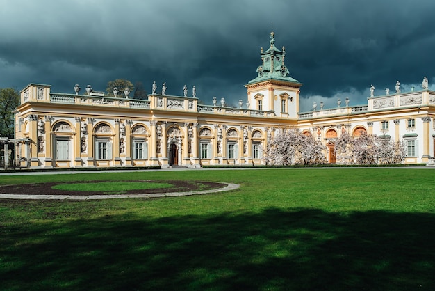 Old antique palace in Warsaw Wilanow, with park architecture