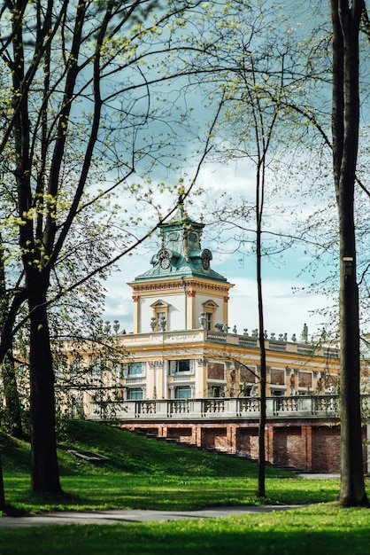 Old antique palace in Warsaw Wilanow, with park architecture