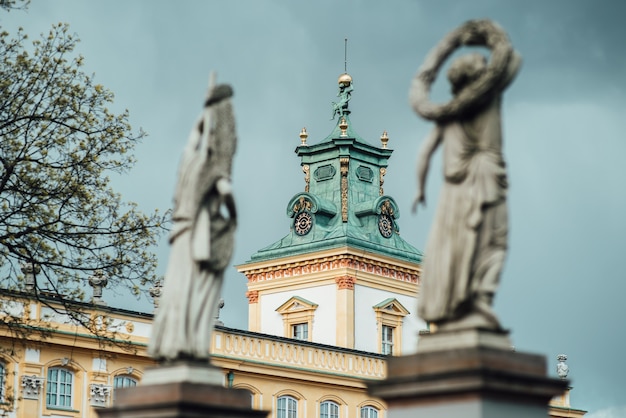 Old antique palace in Warsaw Wilanow, with park architecture