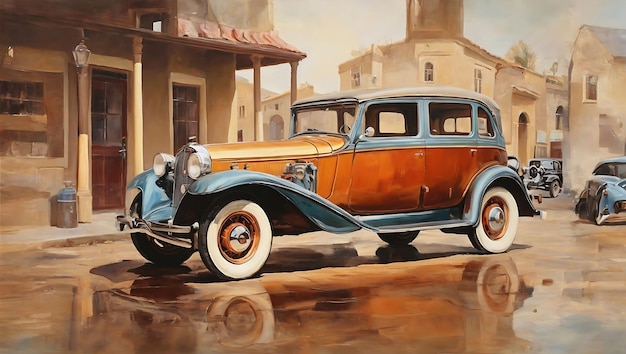 Old autoretro car oil paintings