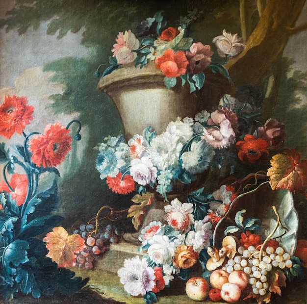 Old baroque flowers painting vintage style aged decoration