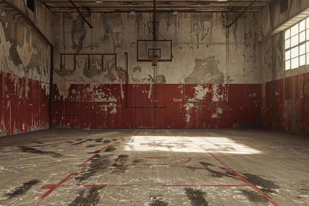 Old Basketball Court in a Gym on white