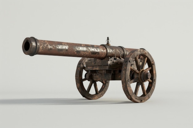 Photo old battle cannon aiming on white background