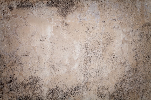 Photo old beige wall covered with uneven plaster. texture of vintage shabby sand brick surface background