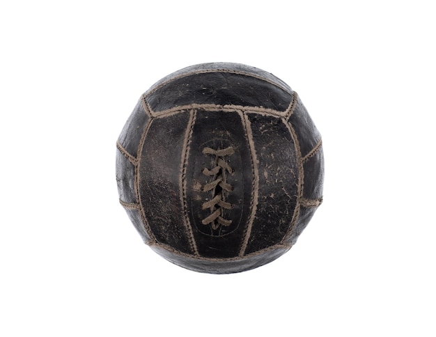 old black leather soccer ball isolated on white background