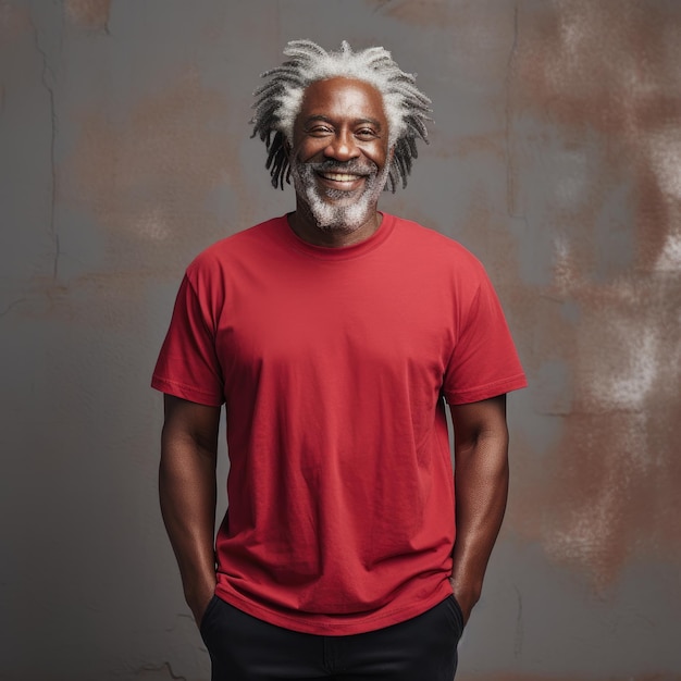 Old black man wearing empty blank tshirt for mockup