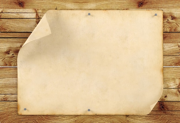 Old blank vintage paper on wood background, 3D Rendering