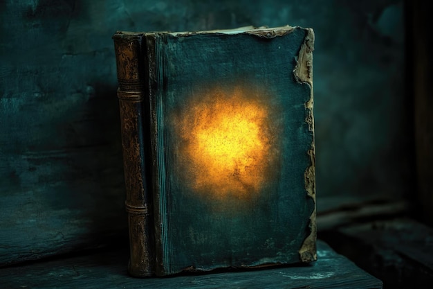 Photo an old book glowing with a mysterious light