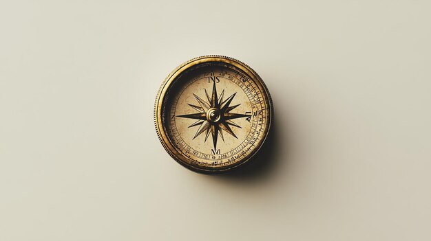 Photo an old brass compass on a white background