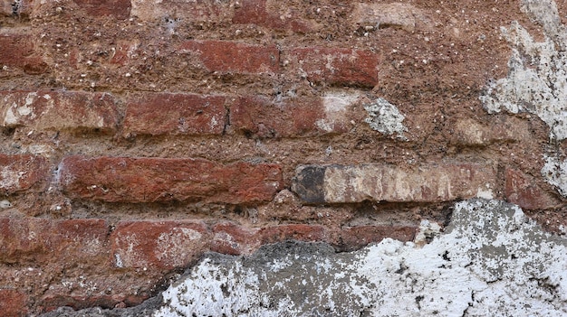 Old Brick Wall Texture Background with Peeling White Paint Exterior Wall Surface backdrop