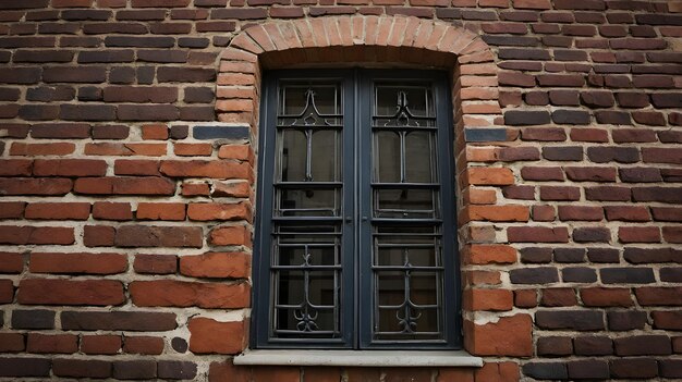 a old brick wall with black large door with a large door frame background wallpaper