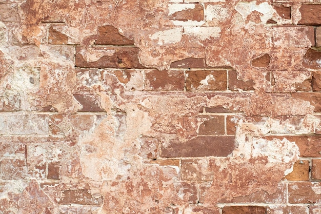 Old brick wall with remains of lime plaster