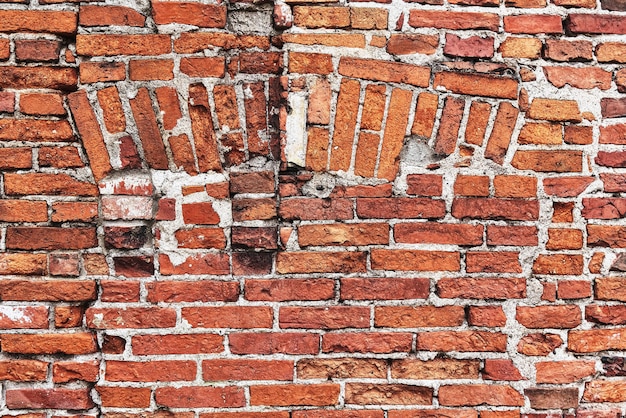 Old bright red brick wall grunge background copy space