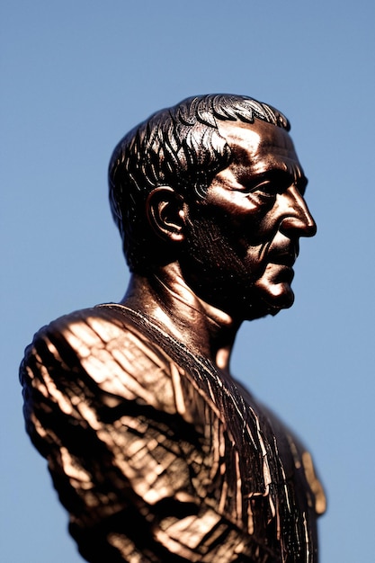 Old bronze bust ancient stone portrait of a man monument