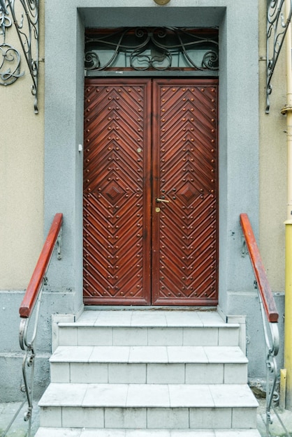 Old brown vintage entrance door exterior