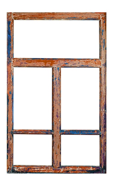 Old brown window frame isolated on white background