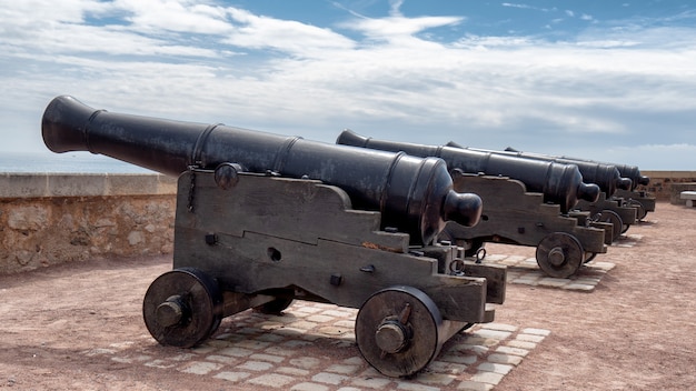 Old cannons on the walls of Sable d'Olonne, Vendee, France