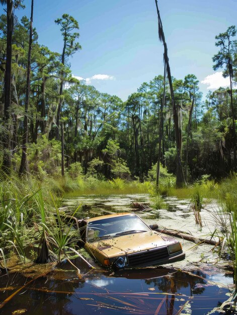 Photo old car on a swamp in the everglades national park florida