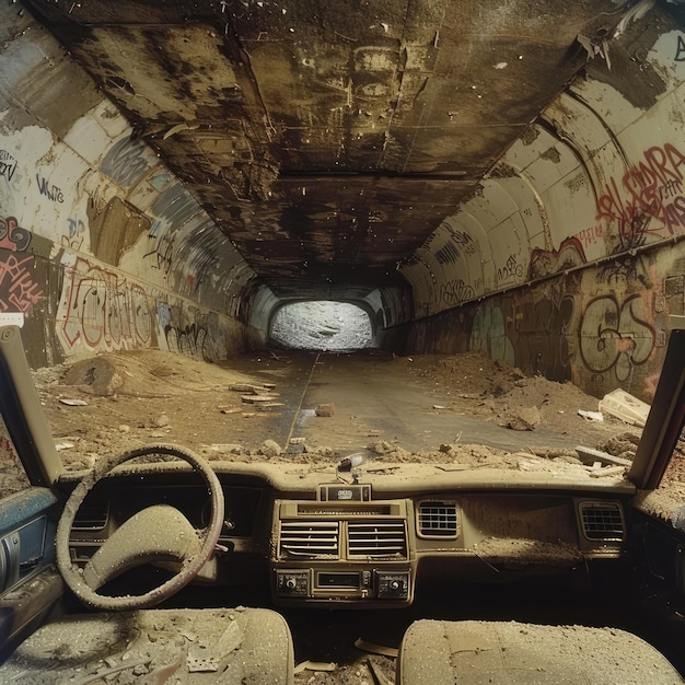 an old car with graffiti on the side and the word  stop  on the side