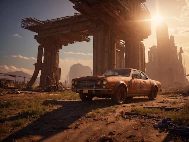 old car in a worn out landscape