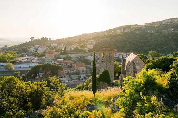 Old city sunny view of ruins of citadel in stari bar town on bar city in montenegro