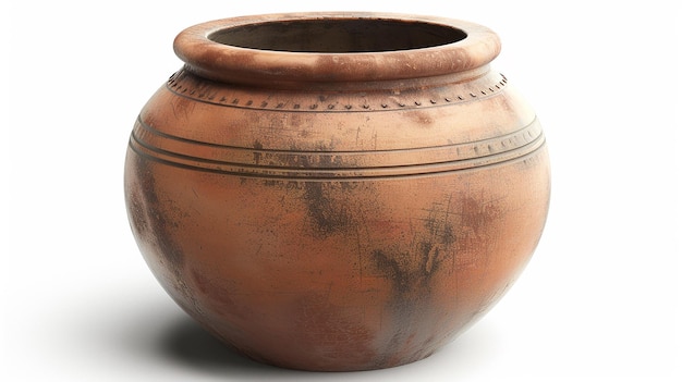 Old clay pot isolated on white background style photorealistic