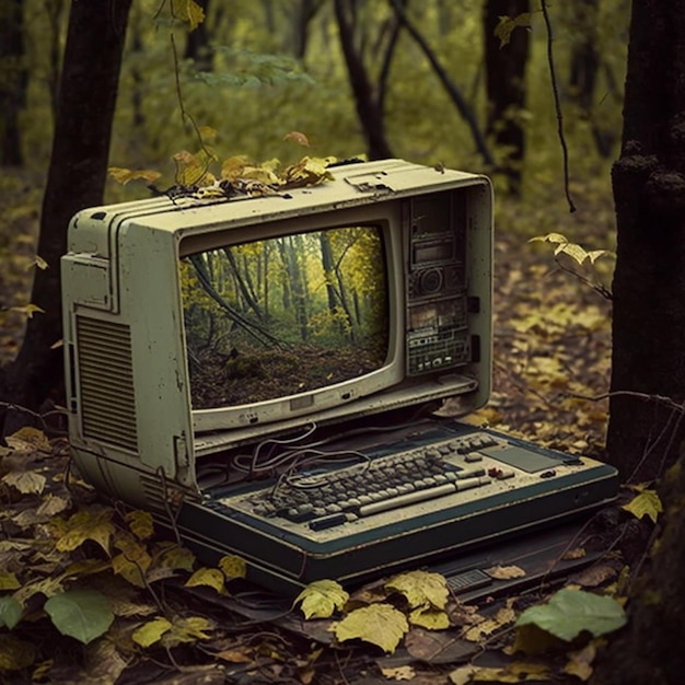 An old computer with a screen that says'autumn'on it