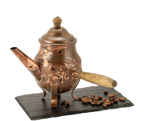 Old copper coffee pot isolate on white background