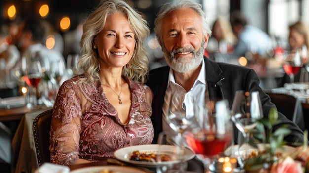 Old couple in love sitting in restaurant valentines day concep