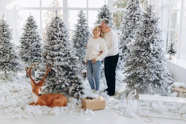 Old couple near Christmas tree