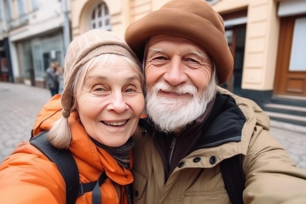 Old couple selfie tourists Generate Ai