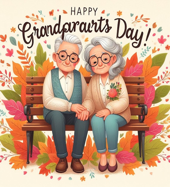 an old couple sitting on a bench with the words  grandfathers day  on it