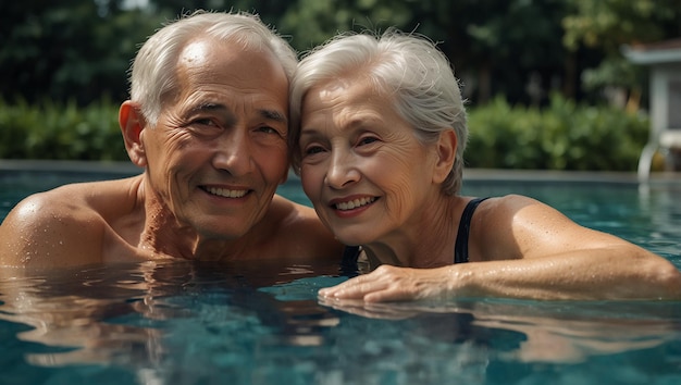 old couple in swiming pool