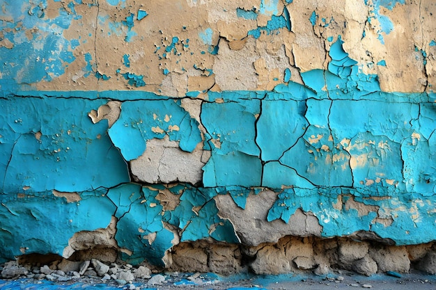 Old cracked wall with blue and yellow paint Abstract background for design