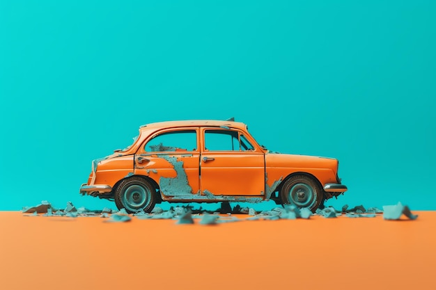 Old crashed car illustration