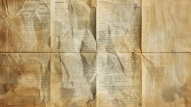 An Old Crinkled and Torn Newspaper Page with Text Written in a Foreign Language