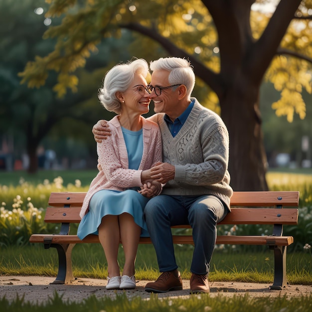 An old cute couple sharing a warm hug AI generated image