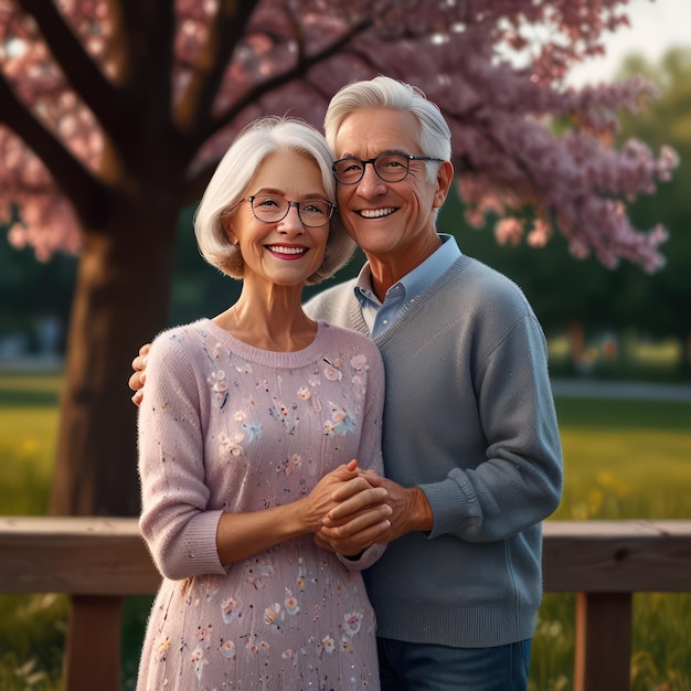 An old cute couple sharing a warm hug AI generated image