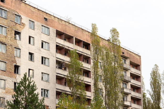 Old destroyed abandoned building in ghost town pripyat chernobyl exclusion zone ukraine