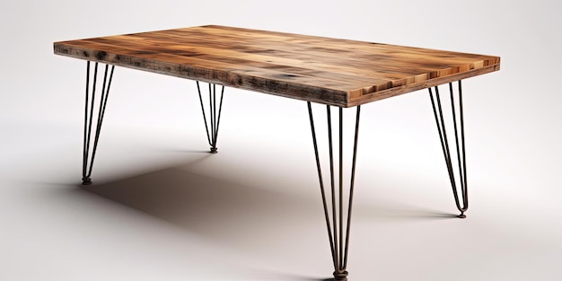 an old dining table with a wooden top and legs in the style of white background