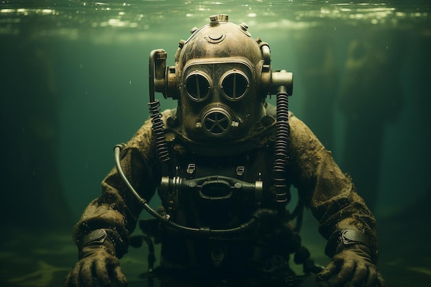 Old Diving Suit Full Body Helmet Underwater Exploration Generative Ai