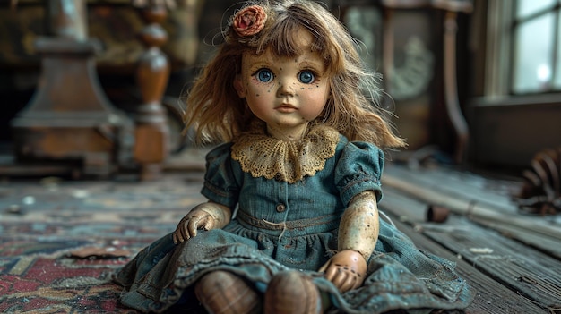 old doll sitting on the floor