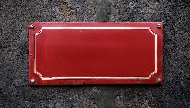 Photo old empty red metal sign on dark cement wall closeup mockup