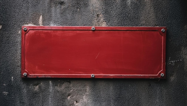 Photo old empty red metal sign on dark cement wall closeup mockup