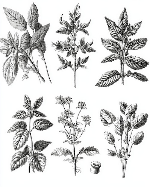 Photo old engraved illustration of culinary herbs showcasing various plant species from the past