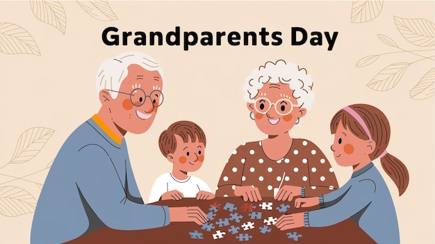 Photo an old family photo with a card that says grand grandparents day day