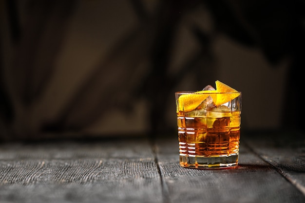 Old fashion cocktail with bourbon in a rocks glass