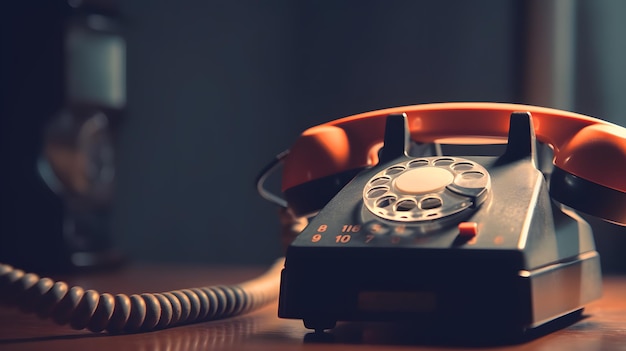 An old fashioned telephone on a wooden table