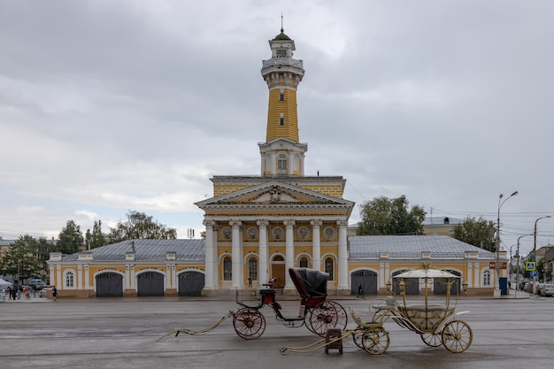 Old fire tower before storm. Kostroma, RUSSIA