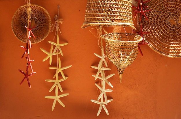 Old fishing nets and baskets made of straw and handmade Gallipoli Apulia Italy